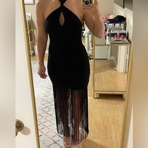 NWT! Alice + Olivia Steph Twist Neck Fringe Midi Dress - Size 2